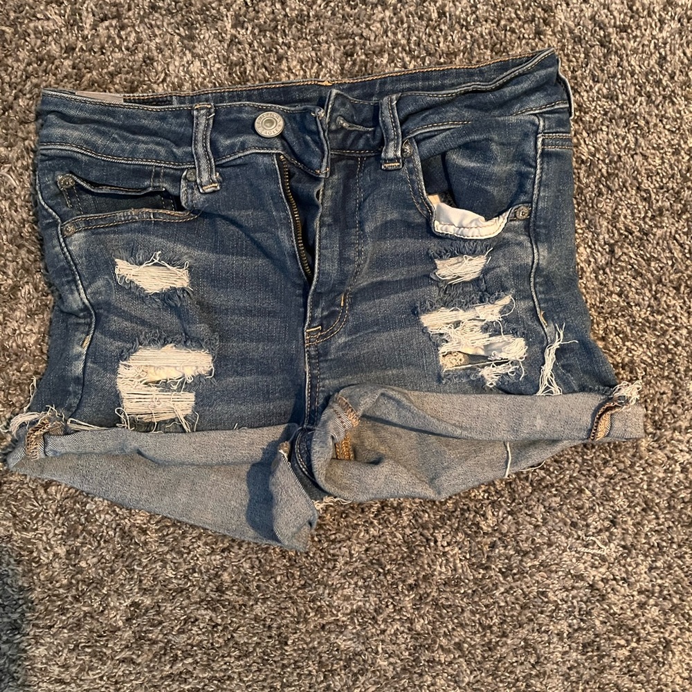 american eagle dark wash shorts